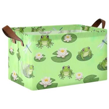 Imagem de Cestas de armário para prateleiras com alças, organizador grande para organização e armazenamento de quarto, 17 x 29 x 25 cm, sapos verdes, pacote com 2