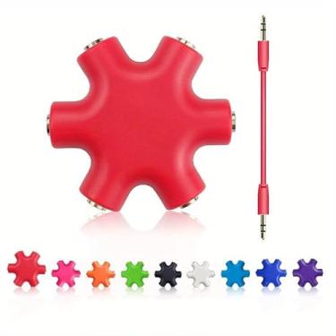 Imagem de Divisor de floco de neve para fone de ouvido de áudio, adaptador de fone de ouvido com cabo auxiliar universal (vermelho)