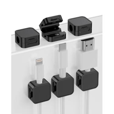 Imagem de Clipes magnéticos para cabos – trava magnética e suporte de cabo ajustável com adesivo forte – para mesas de casa/escritório, carros, paredes – Gerenciar cabos USB, HDMI, cabos de alimentação