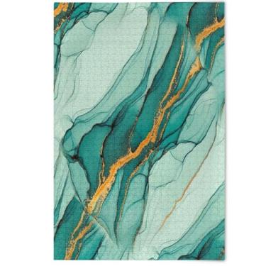 Imagem de Texturas de mármore abstratas azul-petróleo quebra-cabeça adulto 1000 peças, presentes de quebra-cabeça de jogo tecnológico, presentes para homens, decoração artística com estampa de animais, 1000