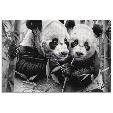 Imagem de Os dois ursos panda sentados juntos 1000 peças quebra-cabeça adultos brinquedo jogo arte paisagem quebra-cabeça amigos família jogos presentes