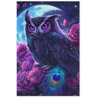 Imagem de Coruja impressão épica arte digital violeta quebra-cabeça 500 peças adultos jogo engraçado presentes família quebra-cabeças paisagem paisagem, 51 x 37 centímetros