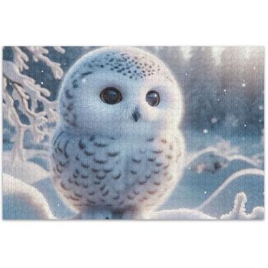 Imagem de Quebra-cabeça fofo de coruja nevada, 500 peças para adultos, amigos, família, jogos, presentes, quebra-cabeça rígido, obra de arte, 51 x 35 cm
