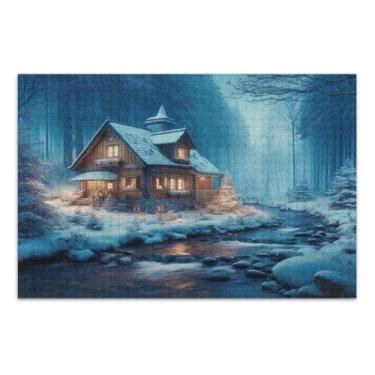 Imagem de Cabin in The Snow Puzzle Adulto com Letras nas Costas Quebra-cabeça 1000 Peças Adulto