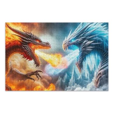Imagem de Quebra-cabeças de dragão gelo e fogo com letras na parte de trás, 1000 quebra-cabeças para adultos