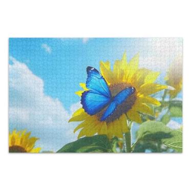 Imagem de Quebra-cabeça borboleta azul girassol 1000 peças, quebra-cabeças para adultos, jogos para noite de jogos em família
