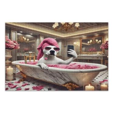 Imagem de Quebra-cabeça divertido ouro rosa banho cachorro com letras nas costas 1000 peças