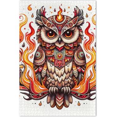 Imagem de Boho Coruja em chamas adultos quebra-cabeça 1000 peças amigos família jogos presentes quebra-cabeça cena outono brinquedo arte arte