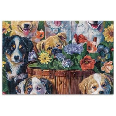 Imagem de Quebra-cabeça filhote de cachorro flor 1000 peças adulto família brinquedo arte exclusivo quebra-cabeças presentes para amantes de quebra-cabeça