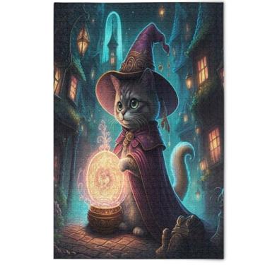 Imagem de Cute Cat Wizard Night Bright Adult Puzzles Jigsaw 500 Pieces, Family White Elephants Gifts Fun Family Puzzles Decorative Animal Art Decor, 500 Pieces, 20.5" x 14.9"