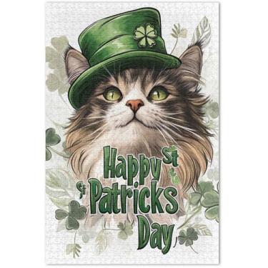 Imagem de Quebra-cabeça de gato fofo de São Patrício 1000 peças para adultos desenho animado animal divertido brinquedo adulto presentes para jogo de elefante branco, 75 x 40 cm