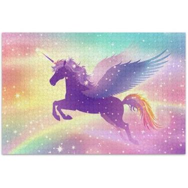 Imagem de Majestic Unicorn Wings Quebra-cabeça adulto 500 peças presentes de jogo de quebra-cabeça colorido animal arte floral, 50 x 14,9 polegadas