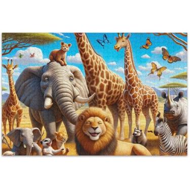 Imagem de Quebra-cabeças de animais africanos girafa tigre, 1000 peças para adultos, presentes de festa de elefante branco, quebra-cabeças difíceis, brinquedo artístico, 75 x 40 cm