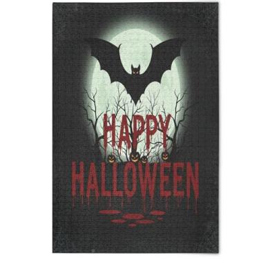 Imagem de Quebra-cabeças de Halloween preto morcego legal 1000 peças para adultos presentes engraçados para amantes de quebra-cabeças, quebra-cabeças criativos, desenhos animados, arte animal, 1000 peças, 75 x