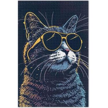 Imagem de Quebra-cabeça preto engraçado gato fofo adulto 500 peças amigos família jogos presentes família quebra-cabeça arte brinquedo pintura