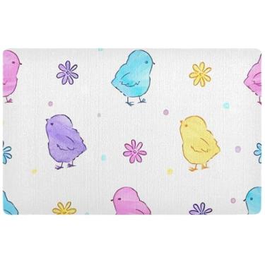 Imagem de TSENQUE Tapete de porta colorido personalizado com galinhas da Páscoa para entrada interna, grande, tapete de boas-vindas engraçado, impermeável, tapete antiderrapante para casa, lavável, 81 x 50 cm