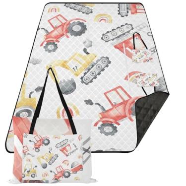 Imagem de TSENQUE Lindo trator escavador de construção bonito cobertor de piquenique dobrável impermeável cobertor de praia grande tapete de brincar ao ar livre para grama 203 x 395 cm