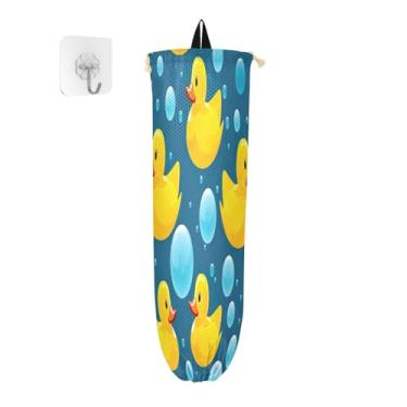 Imagem de Patos de borracha amarelos com bolhas, 2 unidades de suporte de sacola de supermercado, dispensador de parede, suporte de sacola de supermercado cozinha