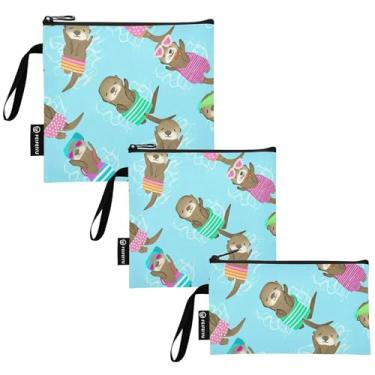Imagem de TSENQUE Playful Otters Roupa de Banho Colorida Saco de Lanche Reutilizável e Sacos de Sanduíche com Zíper Bolsa de Almoço de Segurança Alimentar Lavável para Escola Piquenique Trabalho Viagem (pacote