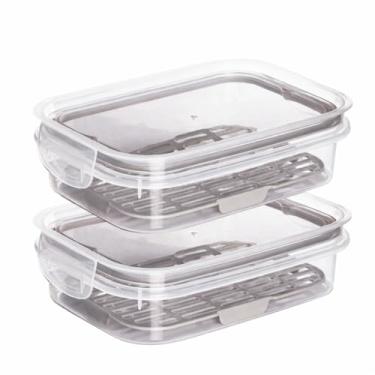 Imagem de " Kit 2 Porta Frios Com Escorredor Plastil 500 ml Pote Hermético Com 2 Travas De Segurança Para Transporte De Alimentos Perfeito Para Frios E Petiscos E Com Anel de Vedação Material BPA Free "