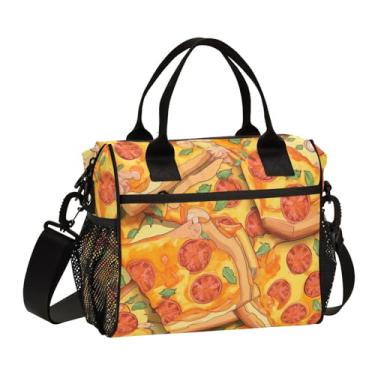 Imagem de GAIGEO Fatias de pizza em lancheira colorida com bolsos laterais, lancheiras isoladas para mulheres, lancheira de escritório, M