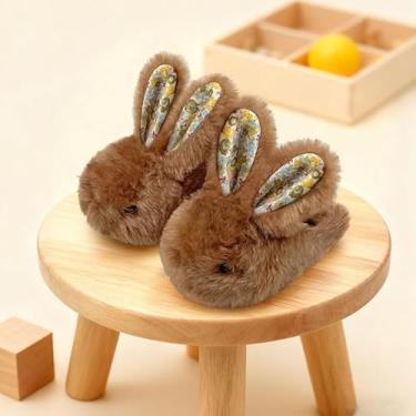 Imagem de Chinelos infantis infantis para meninos e meninas, sapatos de casa de coelho, antiderrapante, quente, macio, para inverno, felpudo, para uso interno, marrom, Marrom, 19-21