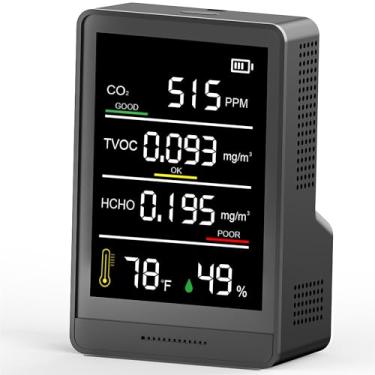Imagem de AQItech Monitor profissional de qualidade do ar interno com alarmes de bipe AQI, detector portátil em tempo real 8 em 1 para CO2 | TVOC | HCHO | Temperatura | Umidade para carros domésticos, plantas e