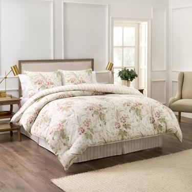 Imagem de Waverly Stonington Conjunto de edredom de 4 peças 100% algodão – Casal/Queen Marfim, cesta texturizada com saia para cama e 2 fronhas