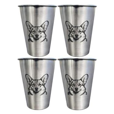 Imagem de LVDGE Pacote com 4 copos cônicos de aço inoxidável de 473 ml - Animais gravados a laser, copos de metal duráveis empilháveis para bebidas frias para festas e eventos ao ar livre (Welsh Corgi)