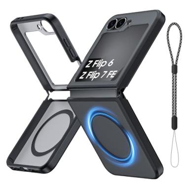 Imagem de Capa magnética para Galaxy Z Flip 7 FE/Galaxy Z Flip 6, compatível com MagSafe [sem protetor de tela] Capa de telefone fina translúcida fosca à prova de choque para Samsung Flip7 FE/ Flip6 (preto)