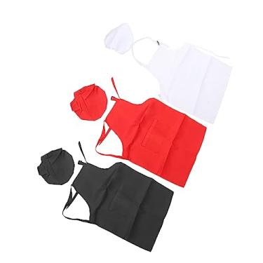 Imagem de Generic Conjunto de Chapéu de Chef de Avental Infantil, Vermelho Preto Branco Adorável Poliéster Confortável Chapéu de Chef e Avental para Escola