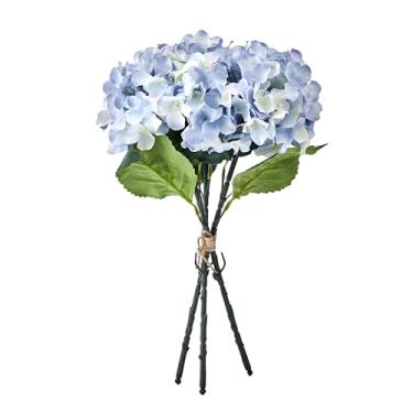 Imagem de Mikasa Flores artificiais falsas, hastes de hortênsias azuis com vegetação, conjunto de 3 flores de seda de plástico realistas, buquê de hortênsia falsa para vaso de decoração de casa, arranjo floral