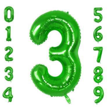 Imagem de Balões número 3 para decorações de festa de 3º aniversário, 0-100 balões grandes nº 3 para meninas, meninos e filhas, balão de hélio verde fruta de 101 cm para decorações de aniversário de 3 anos de