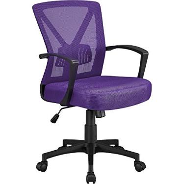 Imagem de Yaheetech Cadeiras de mesa de escritório de malha cadeiras ergonômicas com suporte lombar ajustável cadeira giratória traseira média roxa
