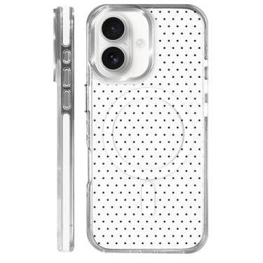 Imagem de MQJCYB Capa magnética para iPhone 16 com design em base transparente, compatível com MagSafe, capa protetora fina de TPU macio para celular feminina e meninas - Bolinhas fashion preta