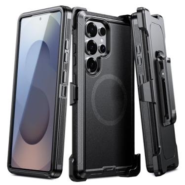 Imagem de DUEDUE Capa para Samsung Galaxy S25 Ultra com clipe de cinto, capa magnética de proteção resistente para Galaxy S25 Ultra [compatível com Magsafe], capa robusta para celular com suporte giratório de