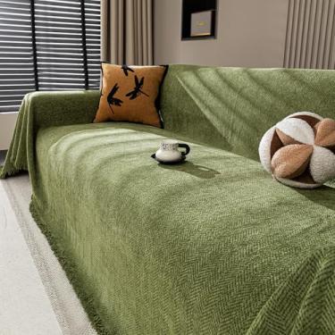 Imagem de Nobildonna Capa de sofá de chenille lavável para animais de estimação, capa de sofá com borla, para 2 almofadas, protetor de móveis, cobertor para sala de estar, verde 180 x 299 cm