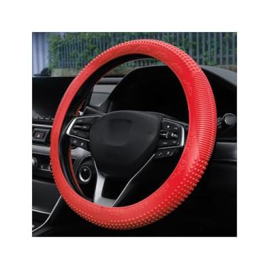 Imagem de Alieemo Capa de volante de carro, protetor de volante de silicone inodoro de 35 a 38 cm, capa de volante de massagem antiderrapante, acessórios internos automotivos universais (vermelho)