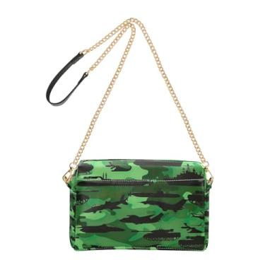 Imagem de Joitme Bolsa feminina verde camuflada militar legal bolsa transversal para celular bolsa de ombro de couro PU com alça de corrente fofa