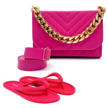 Imagem de Bolsa Tiracolo Feminina Loscia Luxo Pequena Luxo + Chinelo Tamanho:38;Cor:Pink;Gênero:Mulher