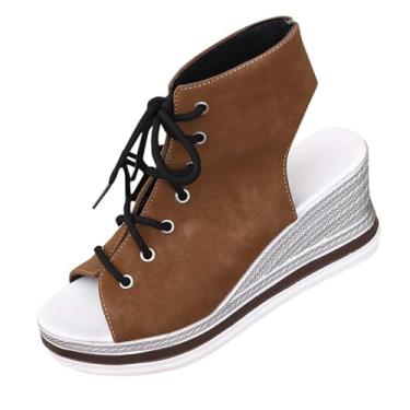 Imagem de Sandálias femininas modernas, casuais, versáteis, com sola grossa, estilo primavera e verão, salto plataforma, Marrom, 39