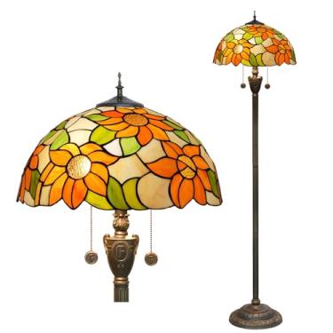 Imagem de Luminária de chão estilo Tiffany [2 lâmpadas][40,6 cm L x 157,5 cm A] Luminária decorativa para casa, estilo antigo, com vitral em formato de girassol, ideal para leitura em sala de estar, q