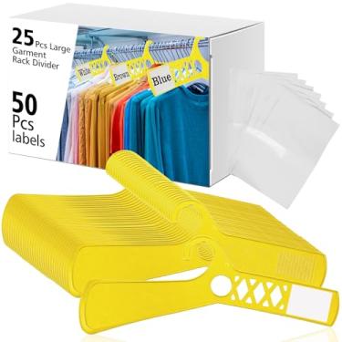 Imagem de DoubleFill 25 divisórias grandes para roupas e 50 cartões brancos em branco, divisórias amarelas de armário de 45 cm para pendurar roupas, divisórias de etiquetas de plástico para organização de
