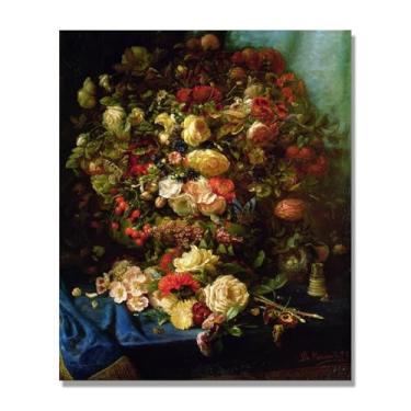 Imagem de NHLDZYH Flores clássicas ainda vida em tela retro buquê de flores pinturas estilo country decoração de parede para cozinha e sala de estar. B40. 30 x 36 cm apenas tela