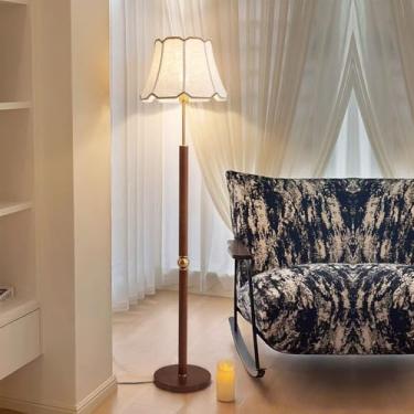 Imagem de Luminária de chão decorativa clássica com cúpula de tecido, luminária de leitura alta para ambientes internos, luminária vertical de madeira polida para sala de estar, luminária de chão com