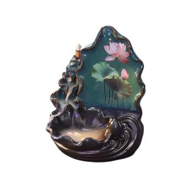Imagem de porta-vara de incenso Queimador de incenso fluxo reverso lótus cerâmica, decoração para casa, porta-incenso, ornamento para meditação, ioga, spa, sala
