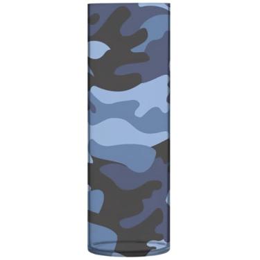 Imagem de Vasos de flores cilíndricos azuis marinhos camuflados para centros de mesa vaso de flores redondo fofo personalizado decoração de sala de estar, 30 cm x 9,9 cm