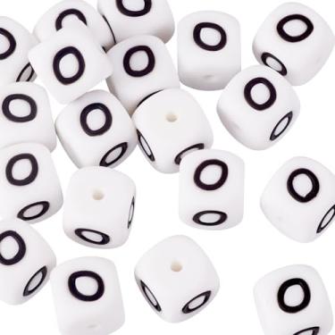 Imagem de 20 peças de contas focais de silicone de letra O para fabricação de chaveiros, cubo branco, contas de borracha para canetas, pulseira, joias, suprimentos para fazer joias, faça você mesmo, telefone