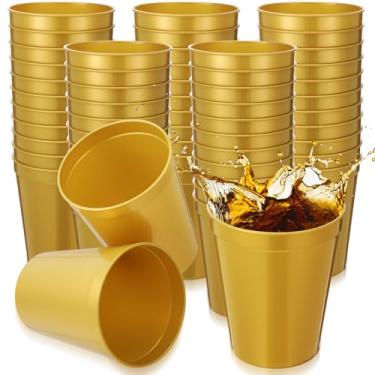 Imagem de Yungyan Pacote com 50 copos de estádio de 473 ml, copos de plástico reutilizáveis, copos de bebida em branco para festas, eventos, projetos DIY, 11 x 9 x 6 cm (ouro)