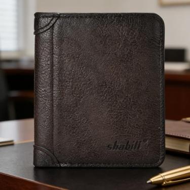 Imagem de Carteira masculina retrô marrom escuro com fivela portátil de couro macio de grão cruzado, design portátil retrô marrom escuro com fivela, couro macio de grão cruzado, confortável